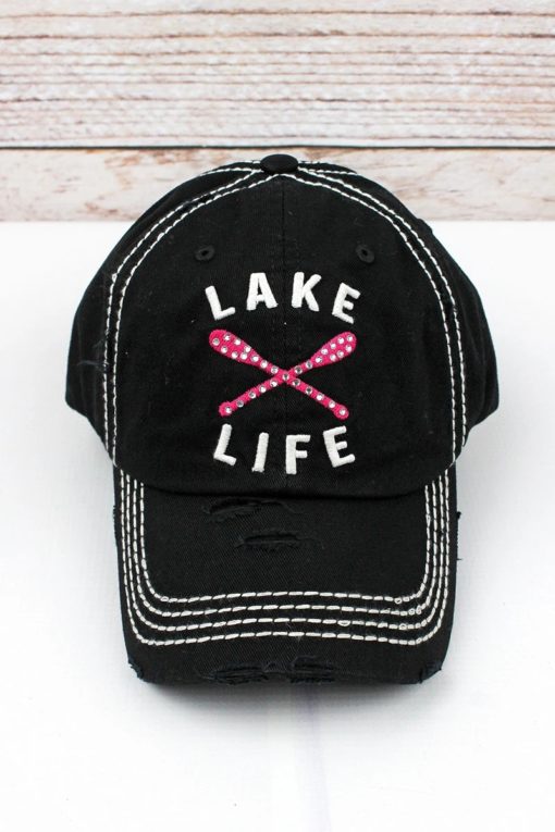 Distressed Bling Black with Crystals Lake Life Hat - Anchor Bay Life