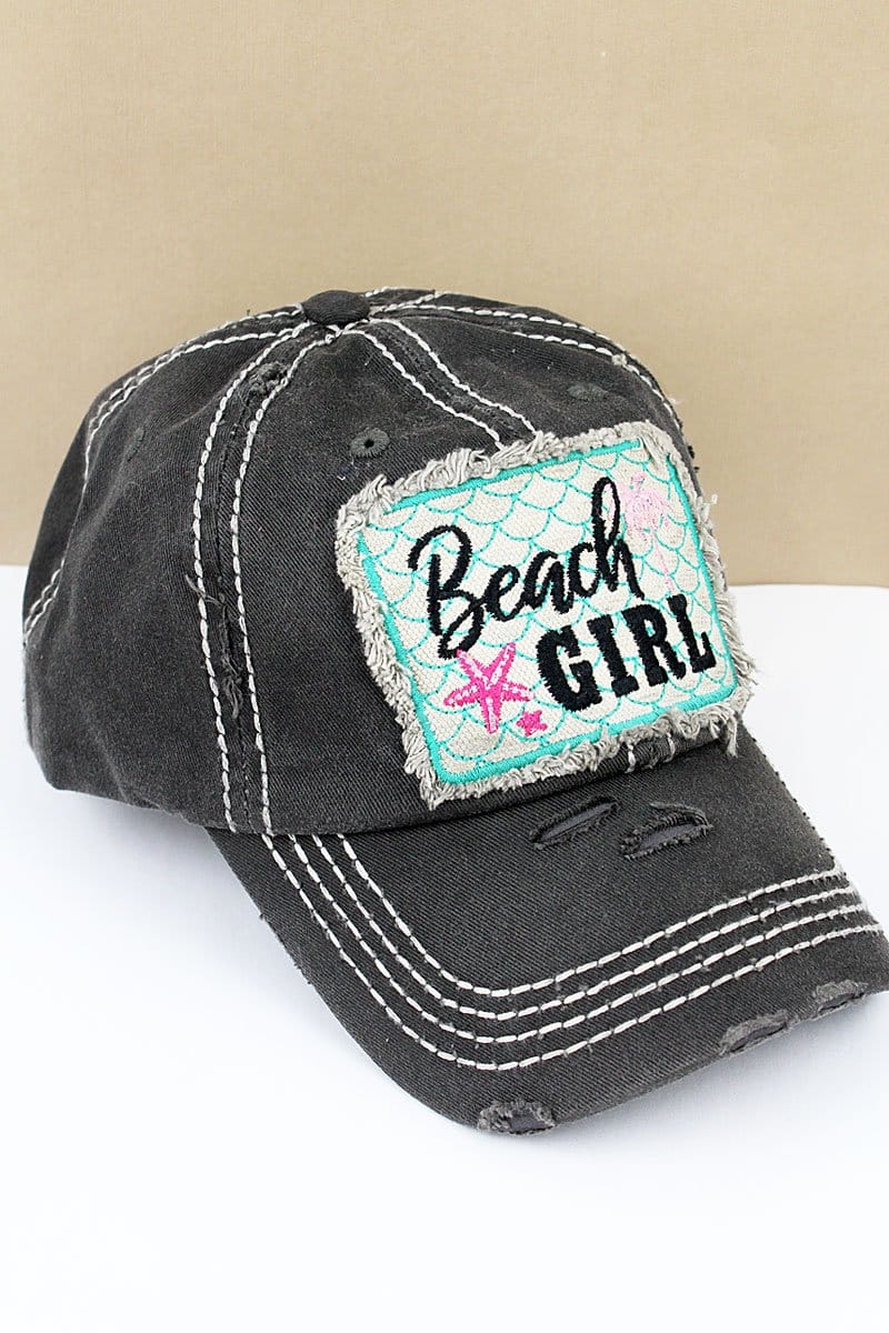 Distressed Black Beach Girl Adjustable Hat - Anchor Bay Life