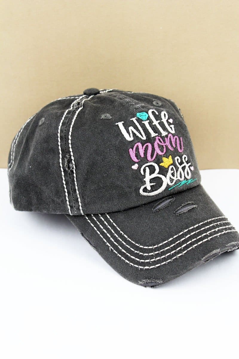 Distressed Black Wife Mom Boss Adjustable Hat - Anchor Bay Life