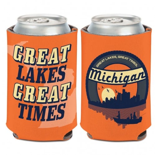Michigan Great Lakes Great Times Orange Can Koozie Holder - Anchor Bay Life
